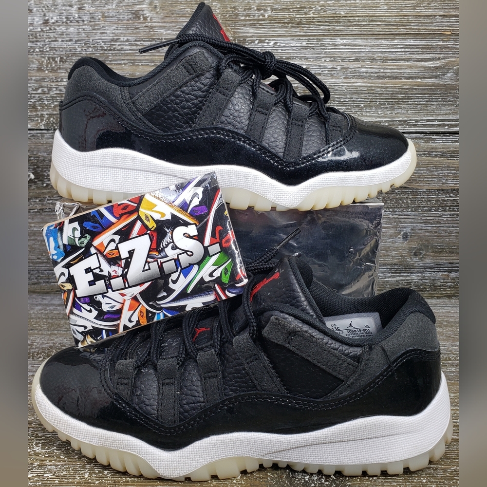 Air Jordan 11 Retro Low 72-10 PS Nike Black Leather 505835-001 Kids Size 13c